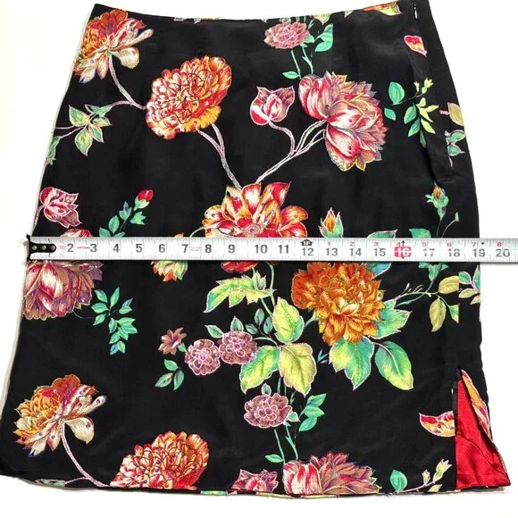 Vtg Y2K Black Floral Pencil Skirt Silky 15"W Embroidered Sequins Embellished NWT - Picture 15 of 16